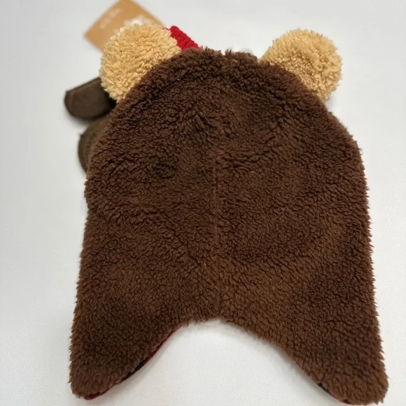 Teddy Bear Brown Kids Toddler Winter Hat and Glove Set Mitten Plaid NWT - Picture 8 of 9